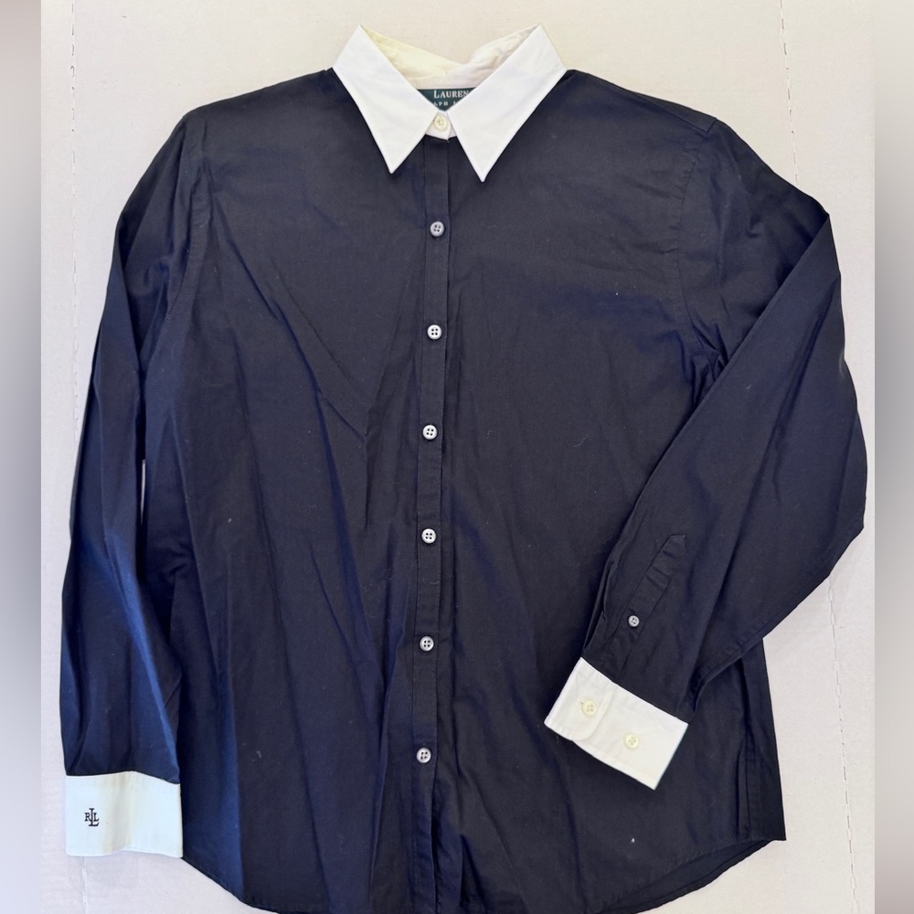 Ralph Lauren Black Button-Down Shirt with White Collar & Cuffs
